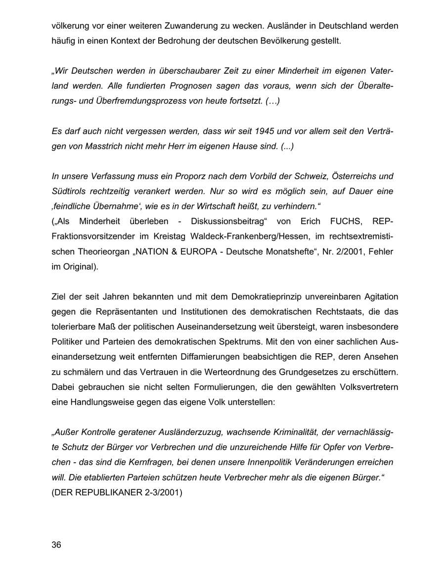 Seite 36 des Verfassungsschutzbericht 2001 Baden-Württemberg