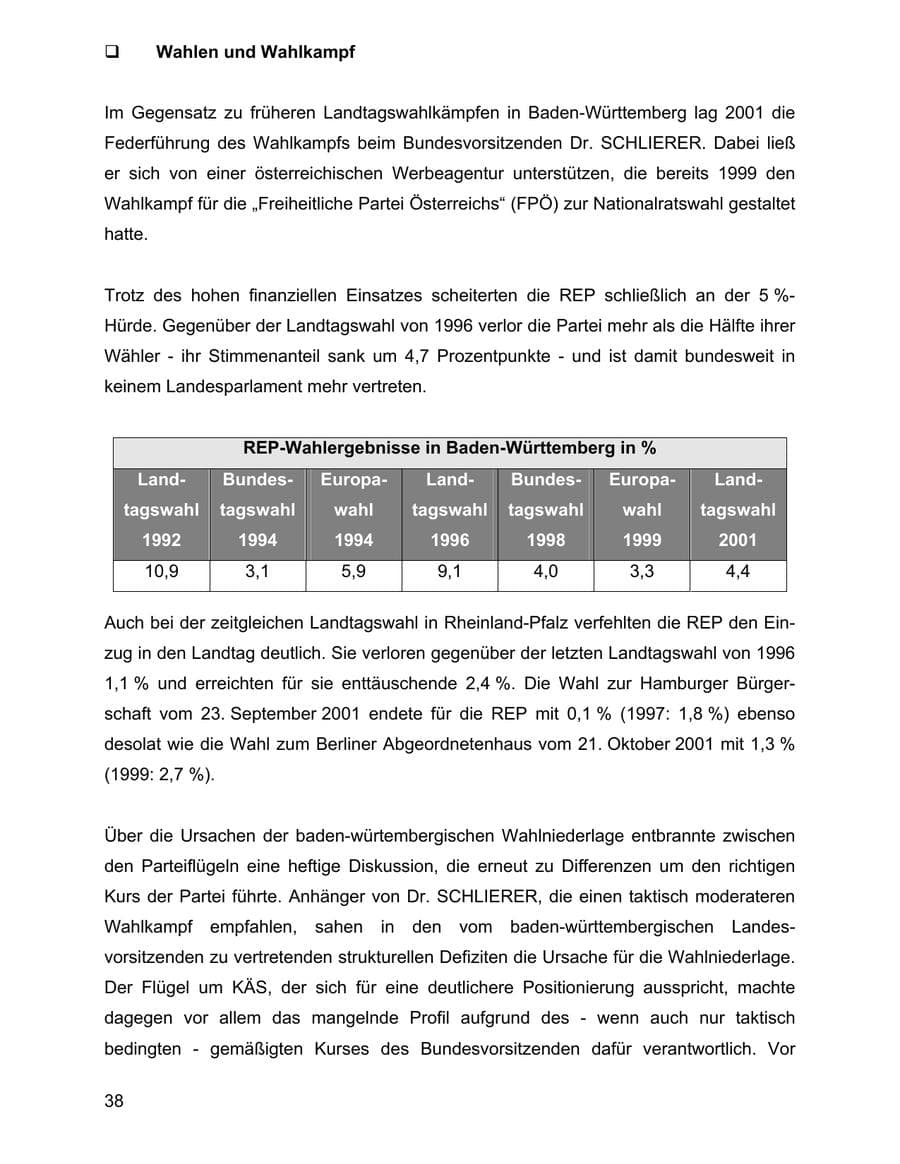 Seite 38 des Verfassungsschutzbericht 2001 Baden-Württemberg