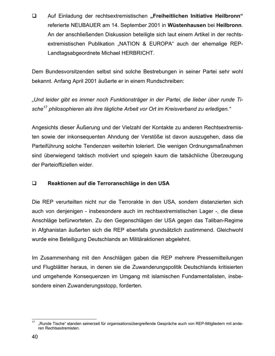 Seite 40 des Verfassungsschutzbericht 2001 Baden-Württemberg
