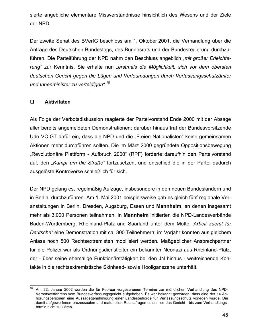 Seite 45 des Verfassungsschutzbericht 2001 Baden-Württemberg