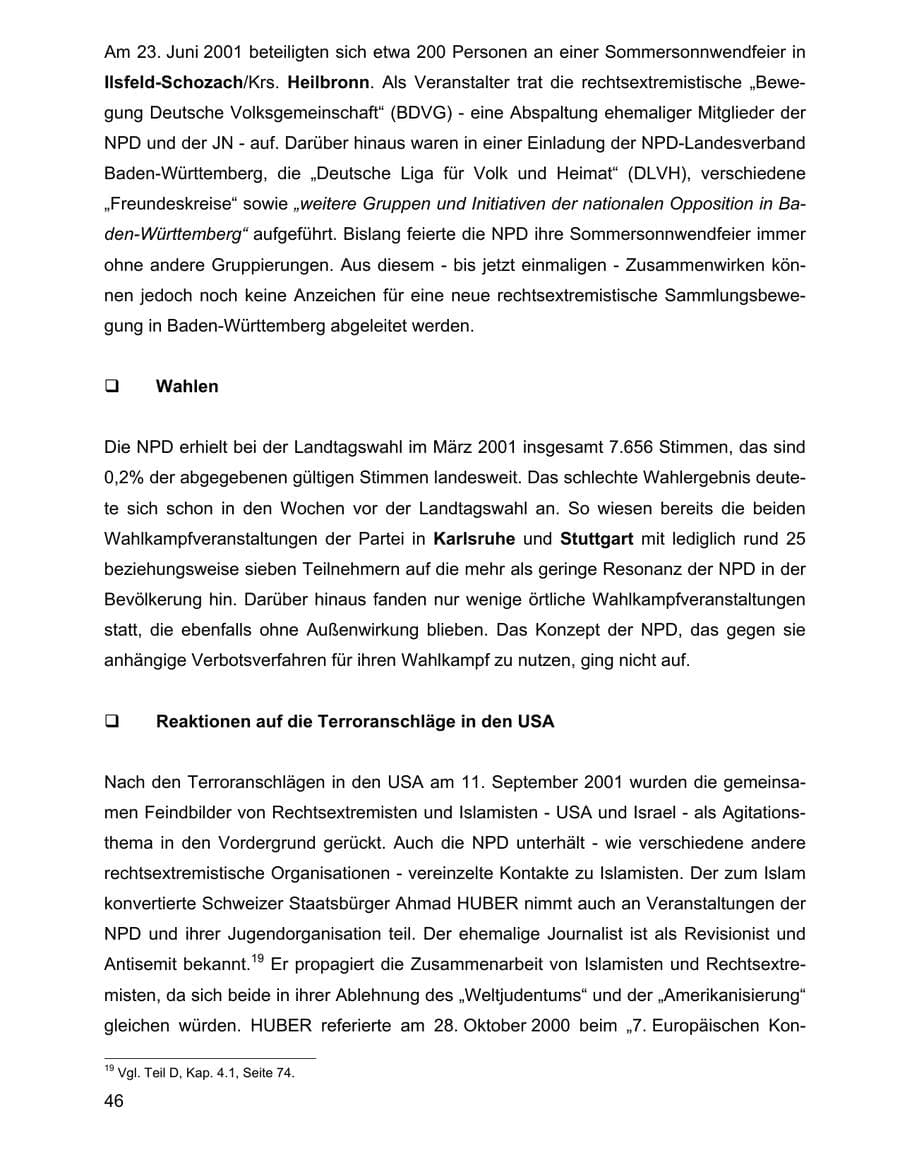 Seite 46 des Verfassungsschutzbericht 2001 Baden-Württemberg