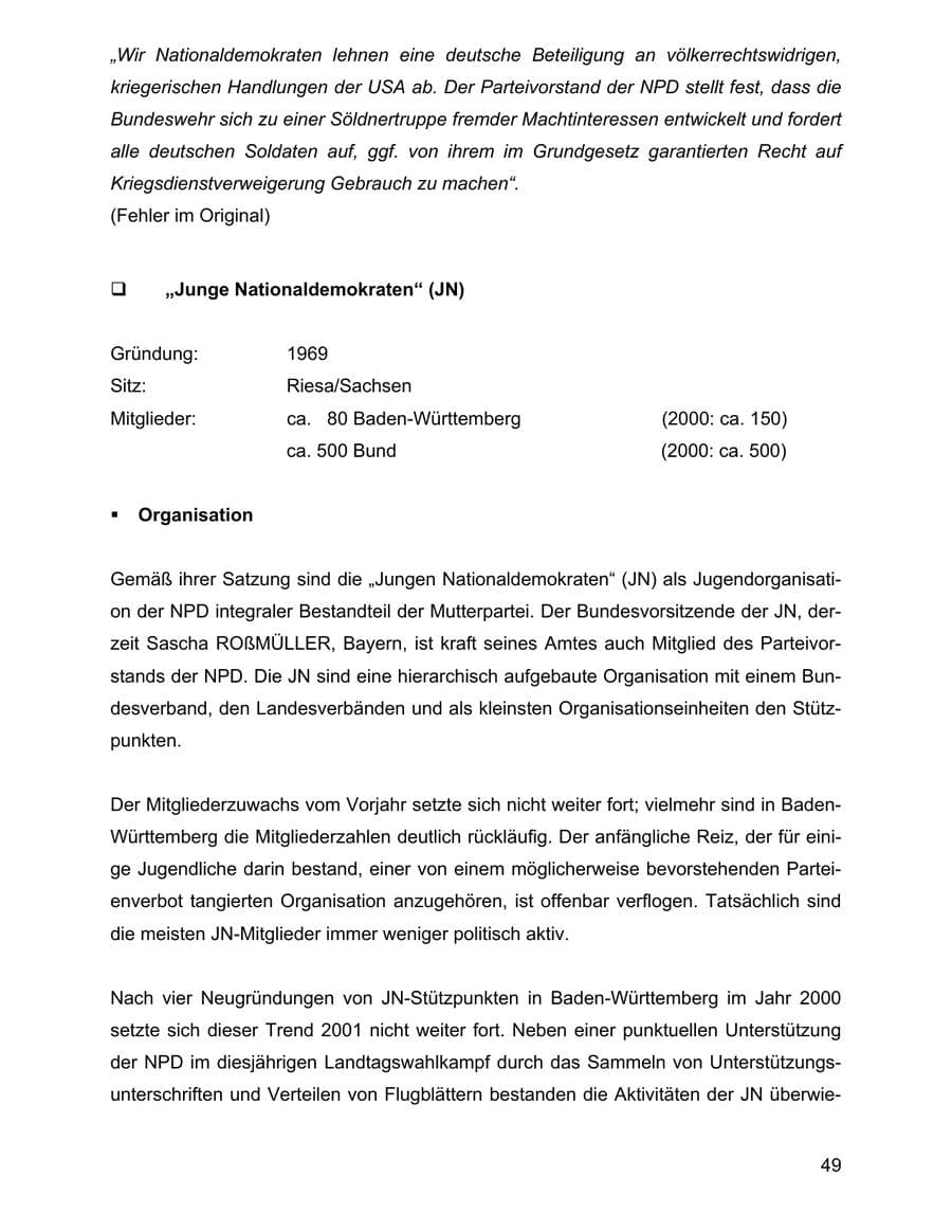 Seite 49 des Verfassungsschutzbericht 2001 Baden-Württemberg