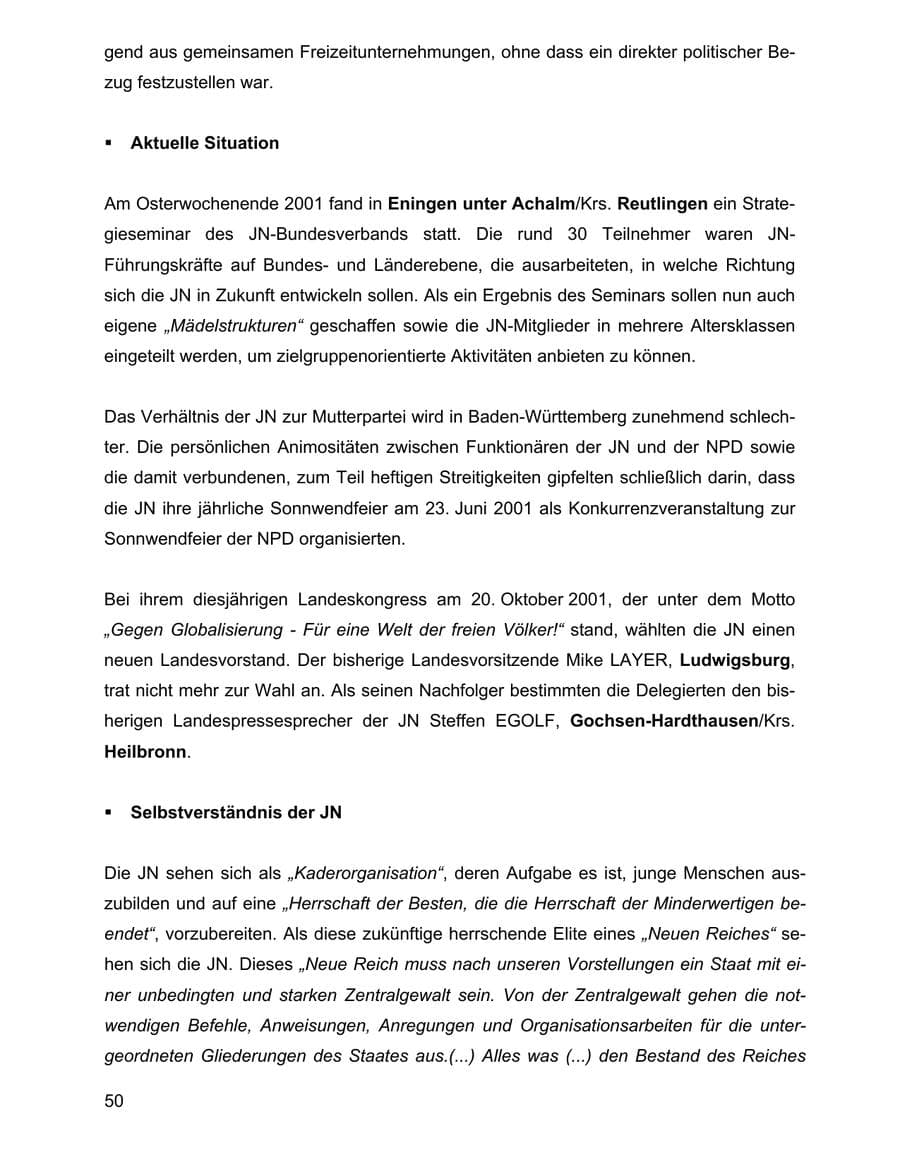 Seite 50 des Verfassungsschutzbericht 2001 Baden-Württemberg