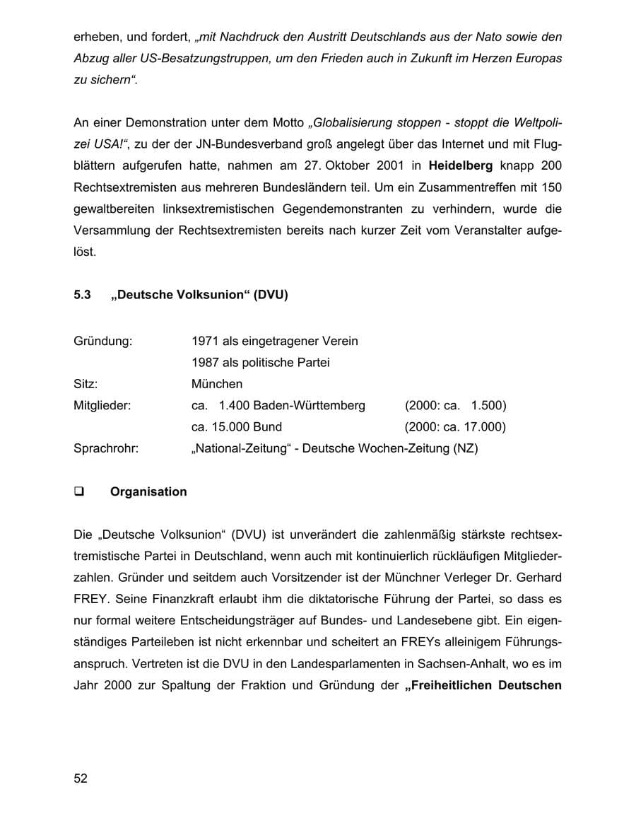 Seite 52 des Verfassungsschutzbericht 2001 Baden-Württemberg
