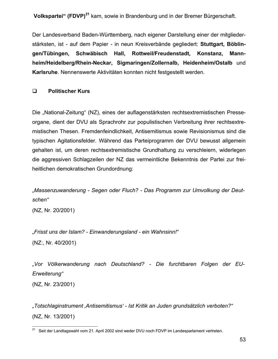 Seite 53 des Verfassungsschutzbericht 2001 Baden-Württemberg