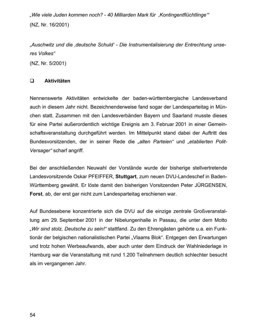 Seite 54 des Verfassungsschutzbericht 2001 Baden-Württemberg