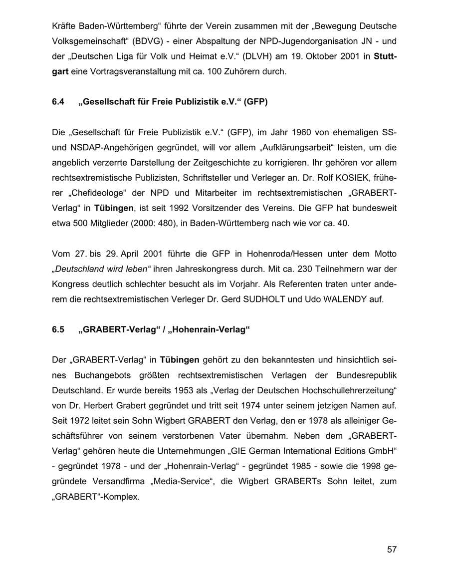 Seite 57 des Verfassungsschutzbericht 2001 Baden-Württemberg