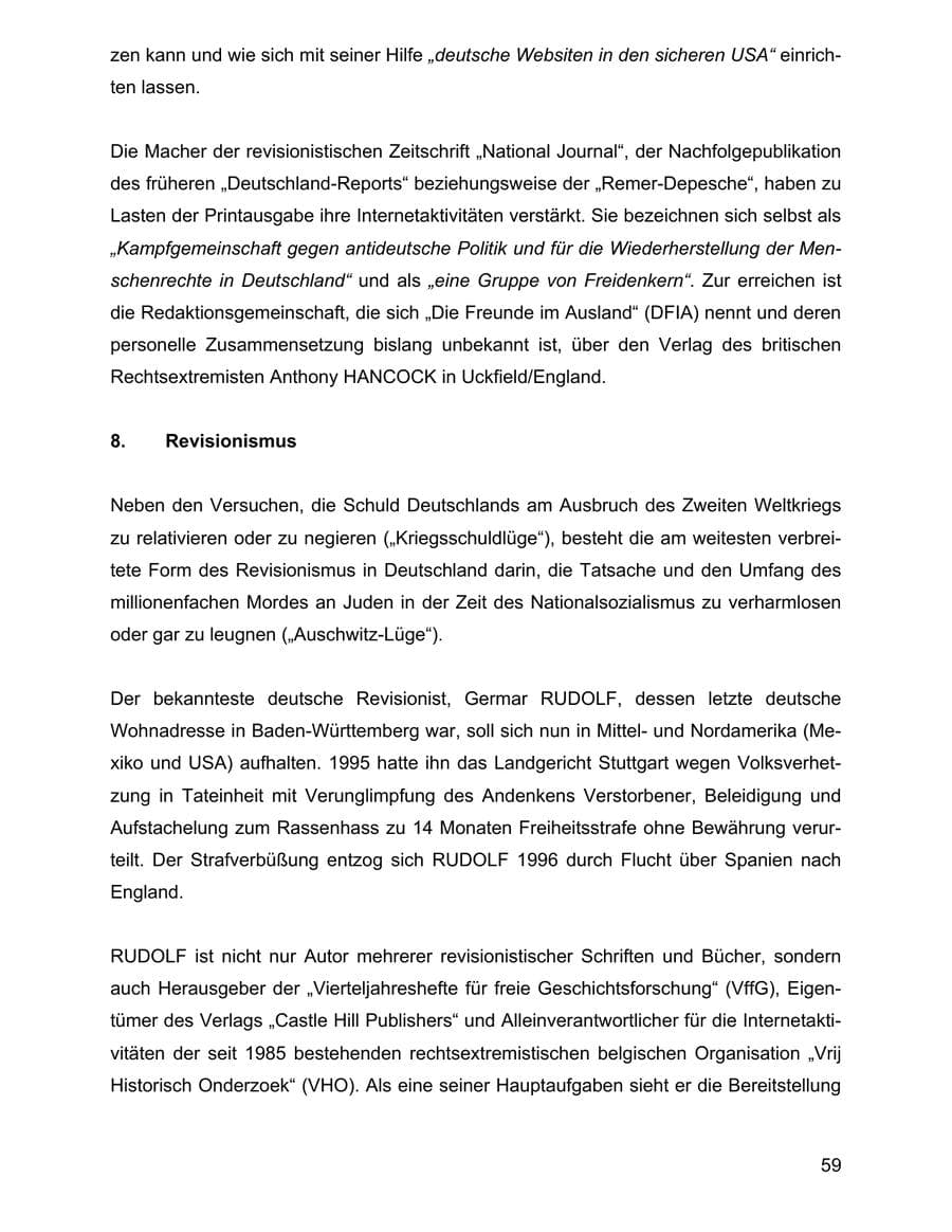 Seite 59 des Verfassungsschutzbericht 2001 Baden-Württemberg