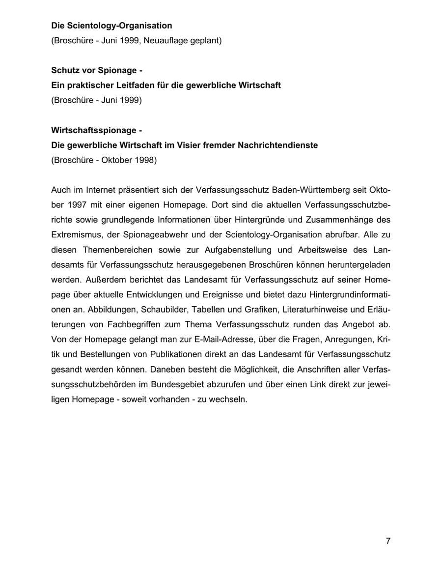 Seite 7 des Verfassungsschutzbericht 2001 Baden-Württemberg