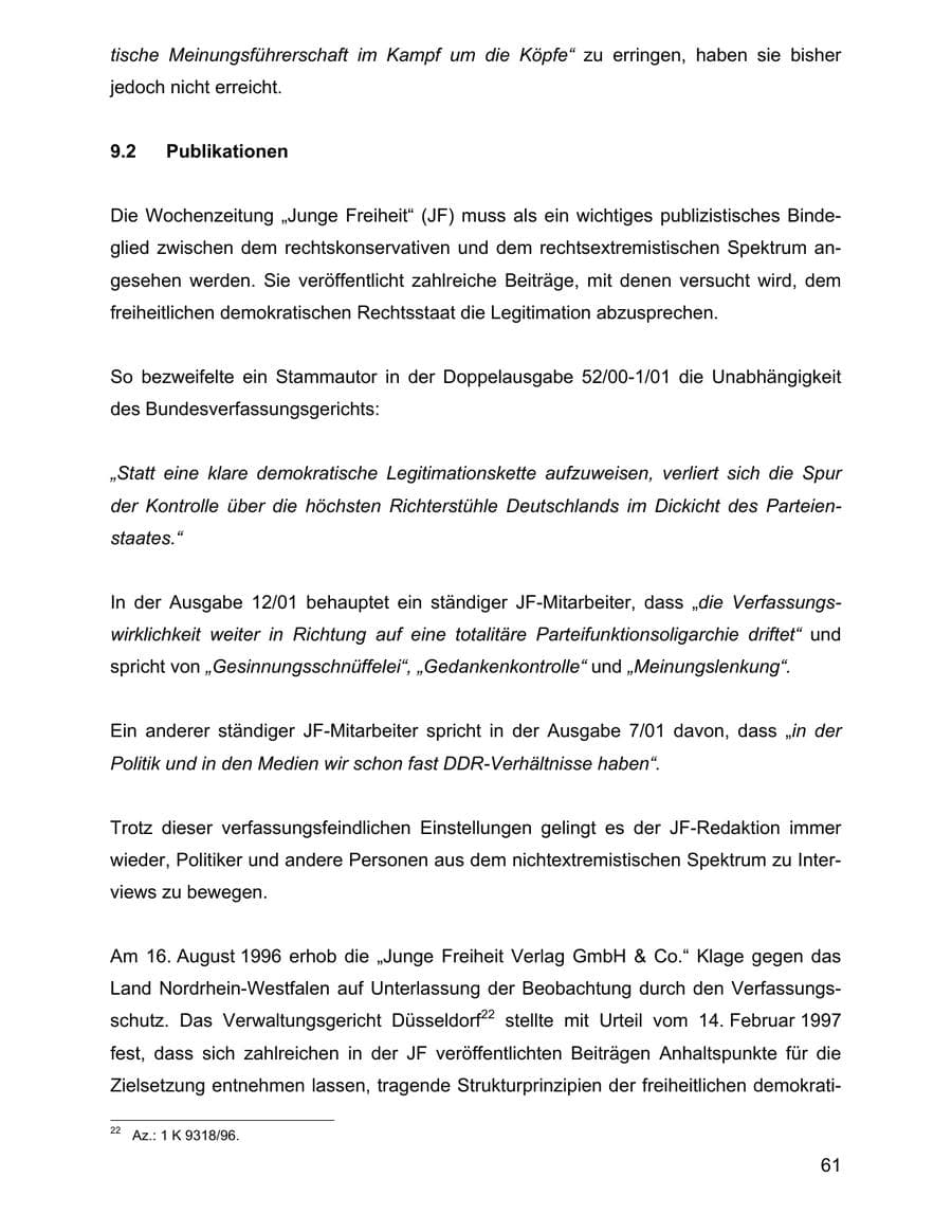 Seite 61 des Verfassungsschutzbericht 2001 Baden-Württemberg