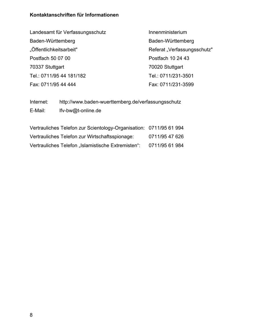 Seite 8 des Verfassungsschutzbericht 2001 Baden-Württemberg