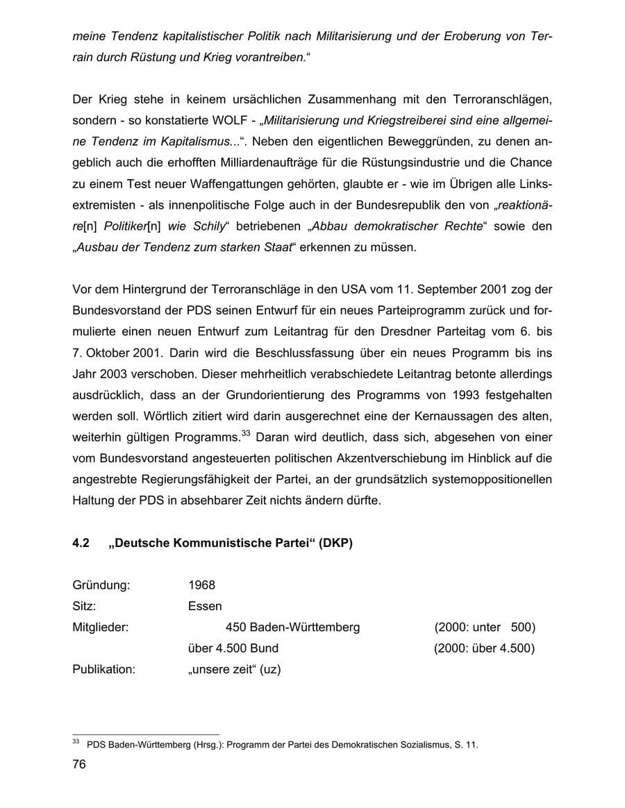 Seite 76 des Verfassungsschutzbericht 2001 Baden-Württemberg
