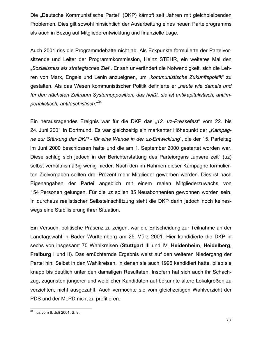 Seite 77 des Verfassungsschutzbericht 2001 Baden-Württemberg