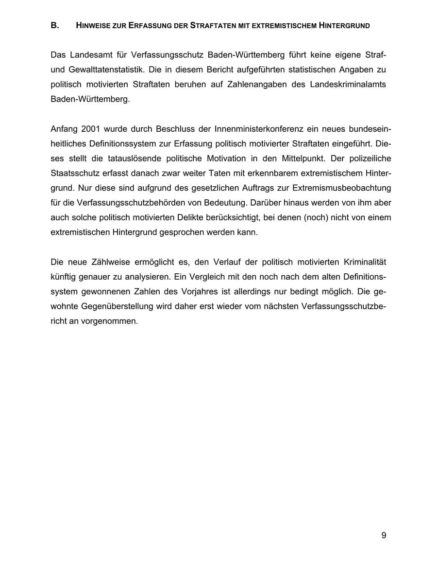 Seite 9 des Verfassungsschutzbericht 2001 Baden-Württemberg