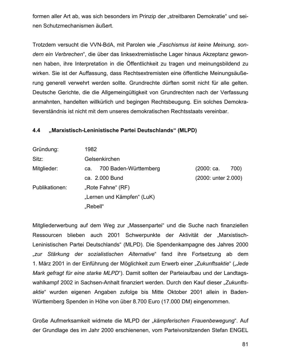Seite 81 des Verfassungsschutzbericht 2001 Baden-Württemberg