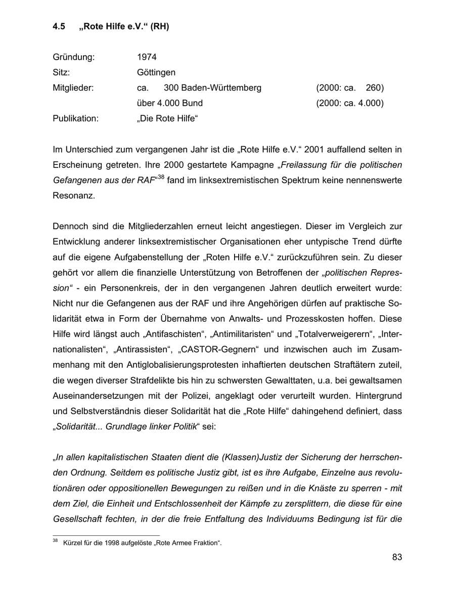 Seite 83 des Verfassungsschutzbericht 2001 Baden-Württemberg