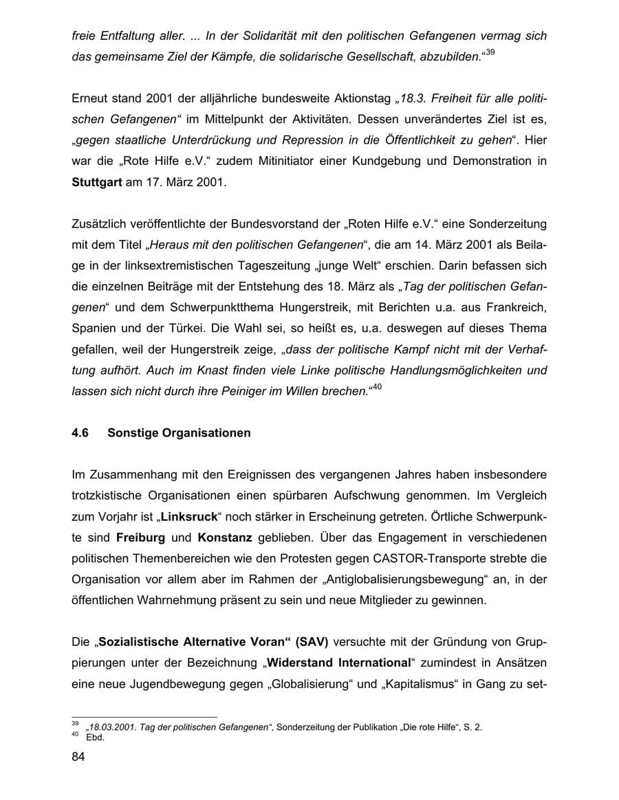 Seite 84 des Verfassungsschutzbericht 2001 Baden-Württemberg
