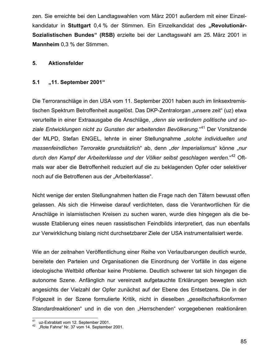 Seite 85 des Verfassungsschutzbericht 2001 Baden-Württemberg