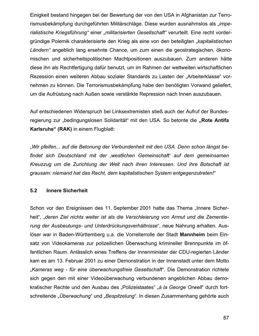 Seite 87 des Verfassungsschutzbericht 2001 Baden-Württemberg