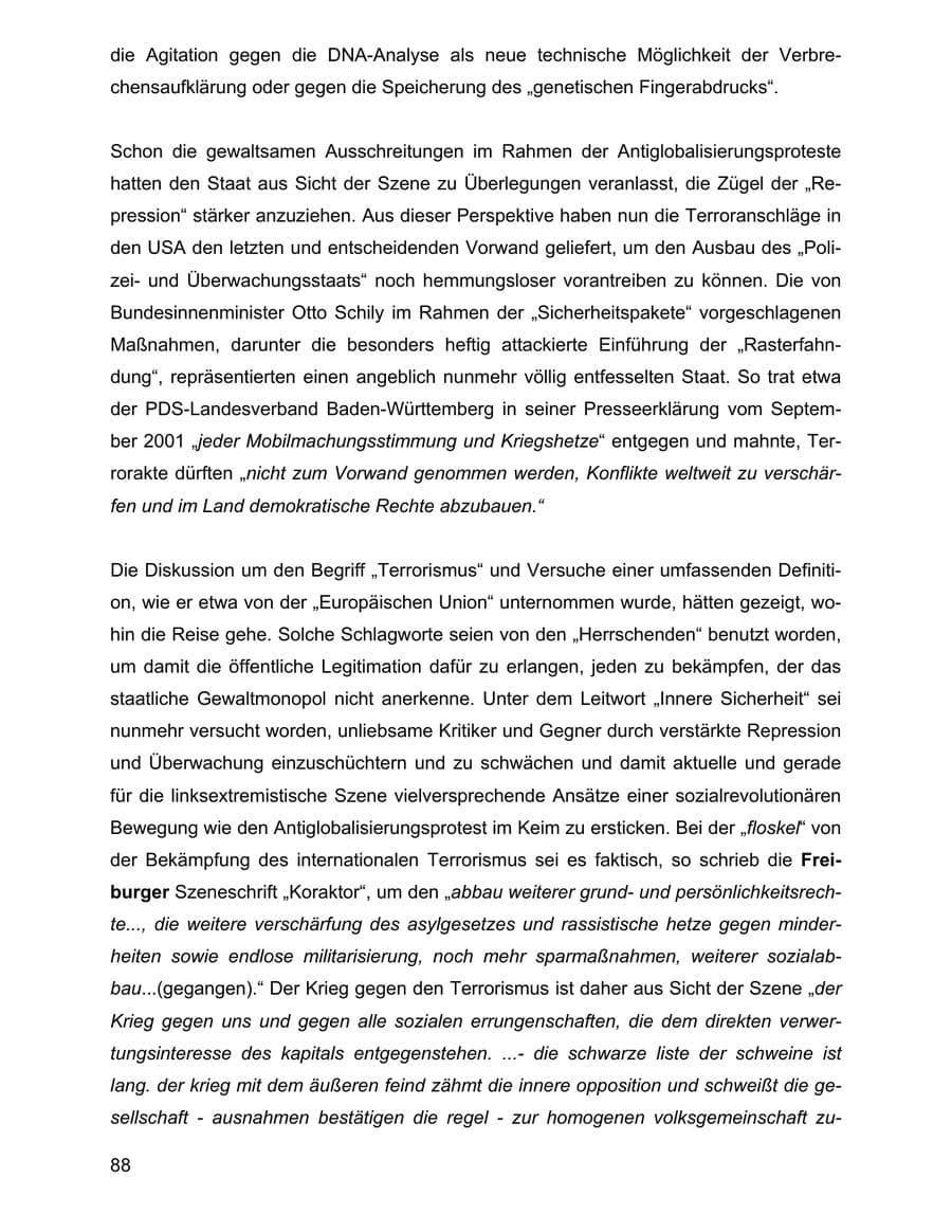 Seite 88 des Verfassungsschutzbericht 2001 Baden-Württemberg