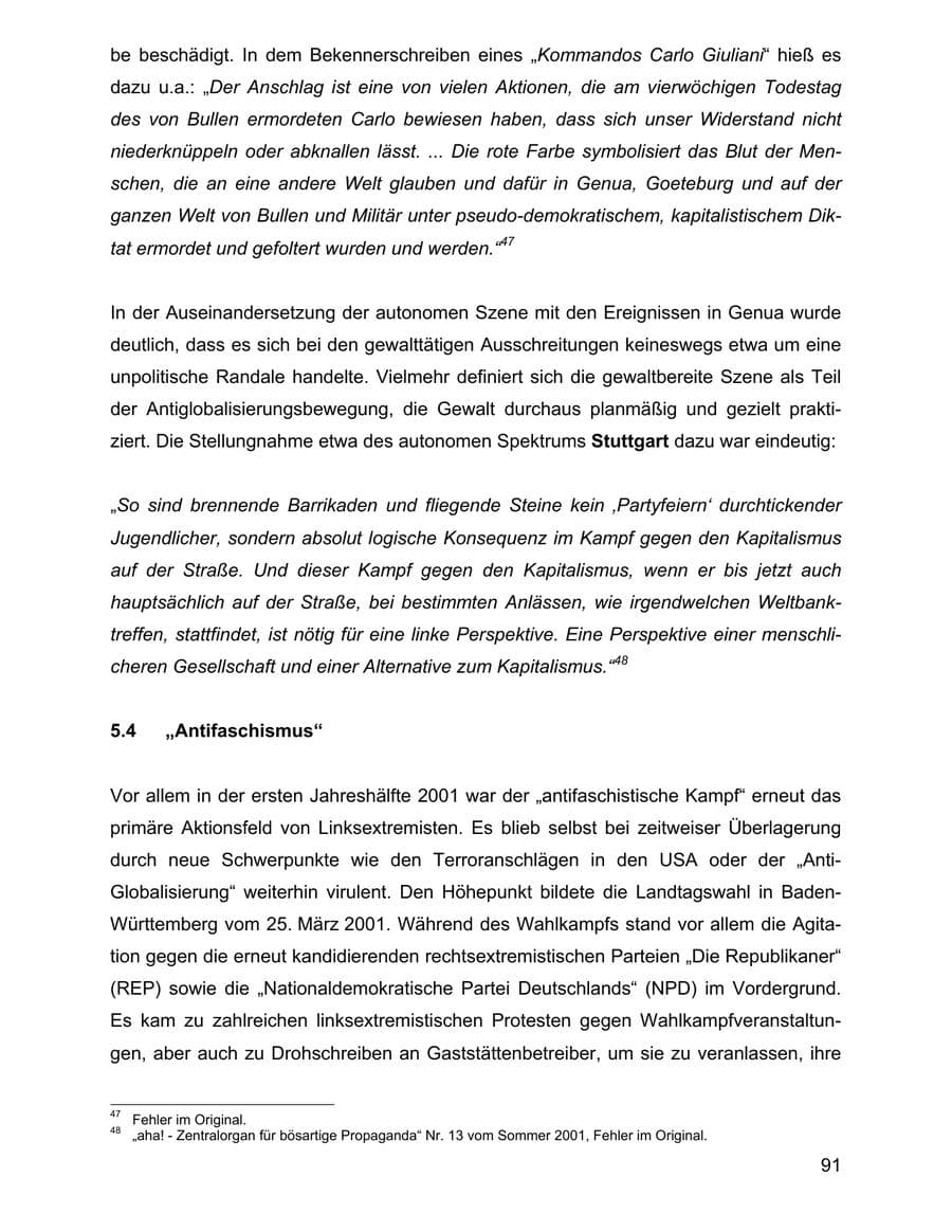 Seite 91 des Verfassungsschutzbericht 2001 Baden-Württemberg