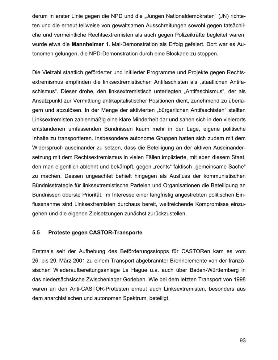 Seite 93 des Verfassungsschutzbericht 2001 Baden-Württemberg