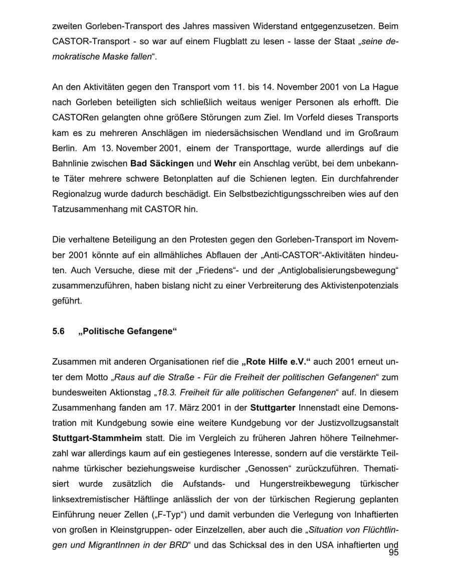 Seite 95 des Verfassungsschutzbericht 2001 Baden-Württemberg