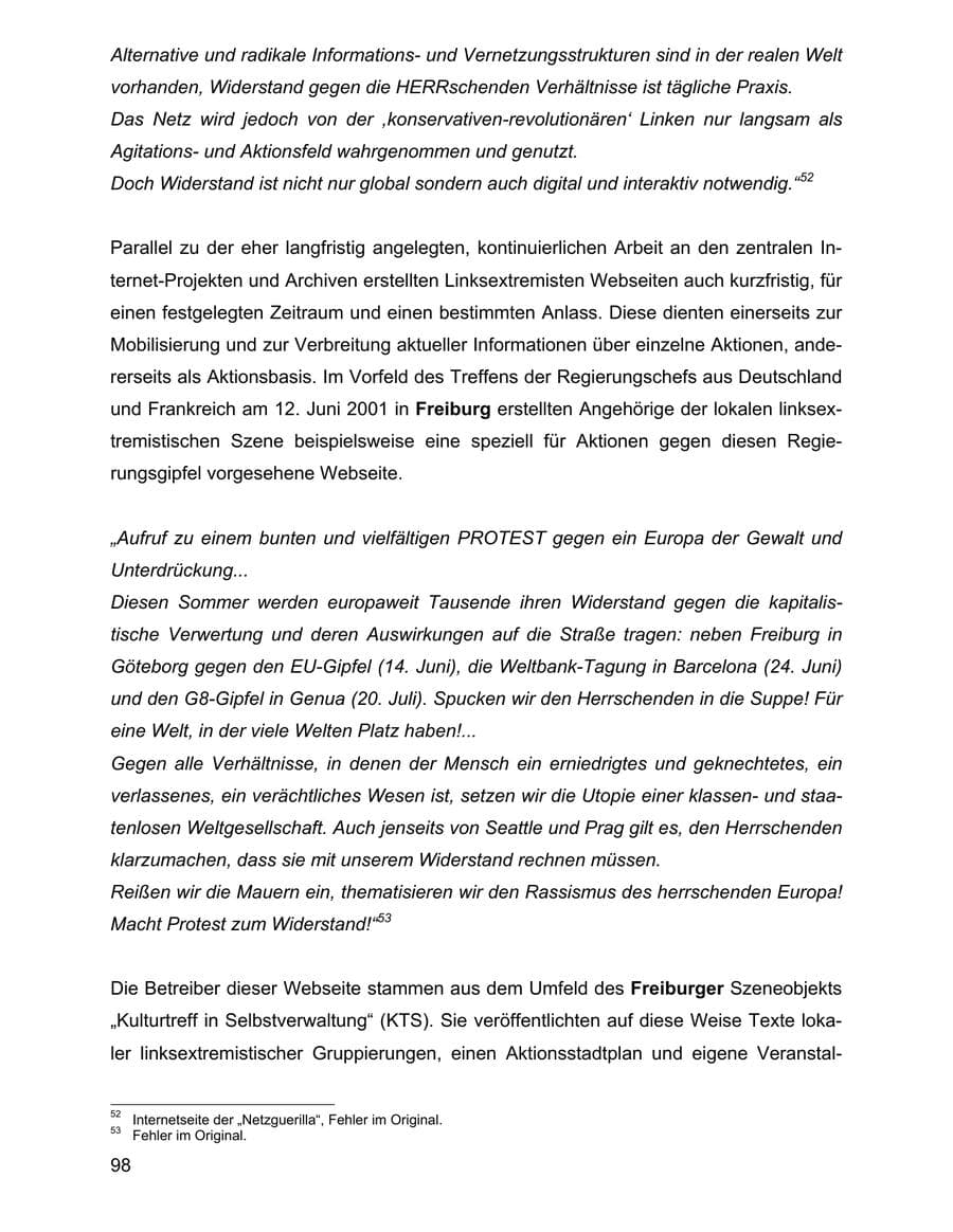 Seite 98 des Verfassungsschutzbericht 2001 Baden-Württemberg