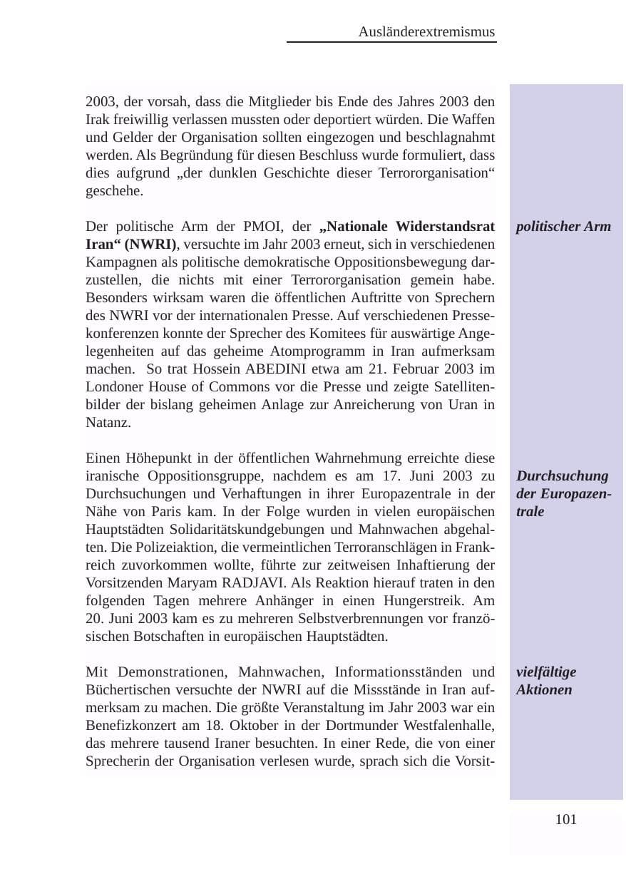 Seite 102 des Verfassungsschutzbericht 2003 Baden-Württemberg