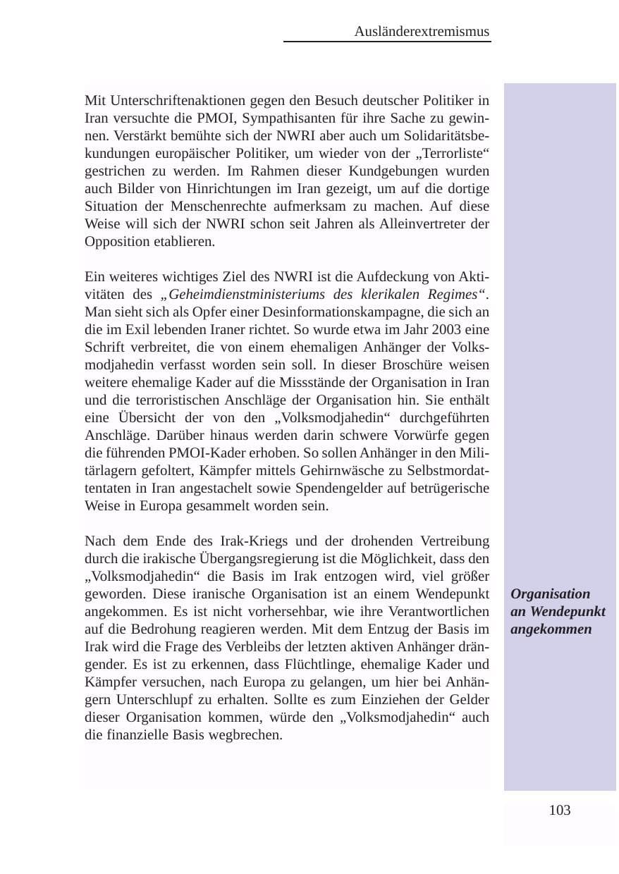 Seite 104 des Verfassungsschutzbericht 2003 Baden-Württemberg