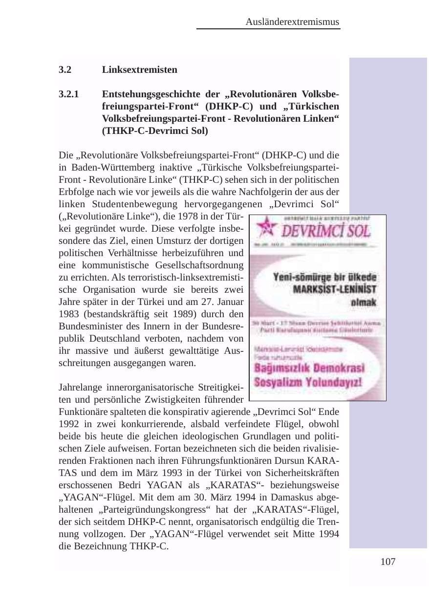 Seite 108 des Verfassungsschutzbericht 2003 Baden-Württemberg