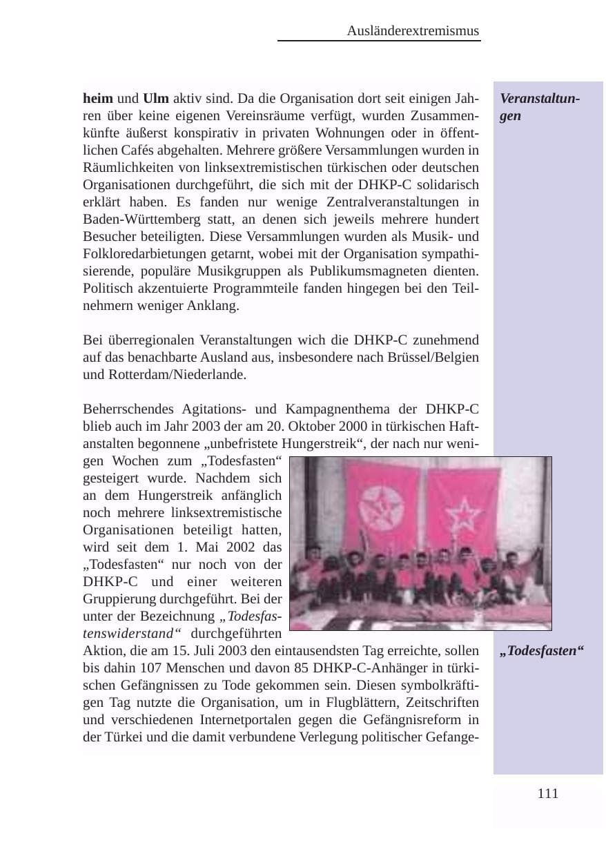 Seite 112 des Verfassungsschutzbericht 2003 Baden-Württemberg