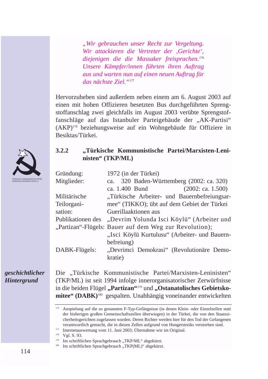 Seite 115 des Verfassungsschutzbericht 2003 Baden-Württemberg