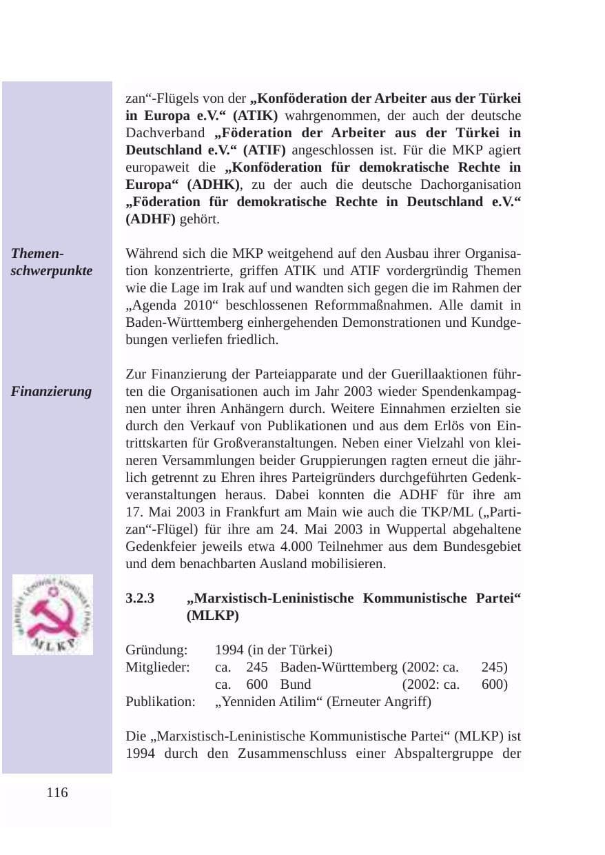 Seite 117 des Verfassungsschutzbericht 2003 Baden-Württemberg