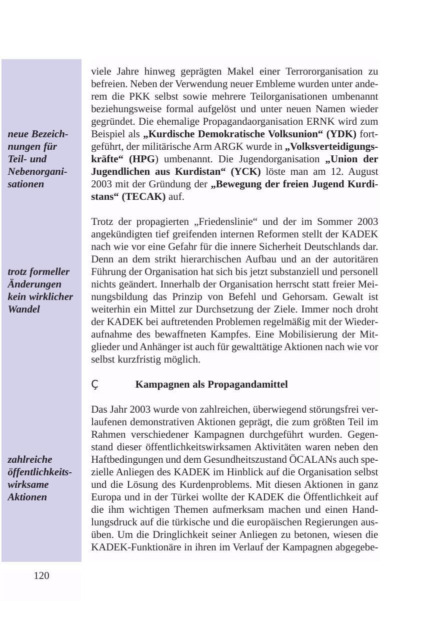Seite 121 des Verfassungsschutzbericht 2003 Baden-Württemberg
