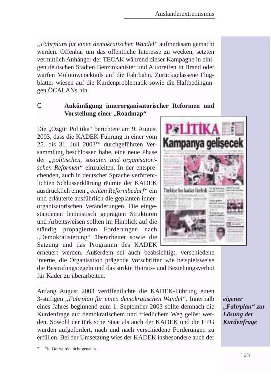 Seite 124 des Verfassungsschutzbericht 2003 Baden-Württemberg