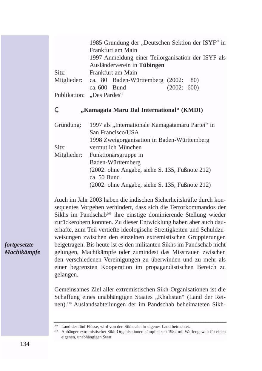 Seite 135 des Verfassungsschutzbericht 2003 Baden-Württemberg