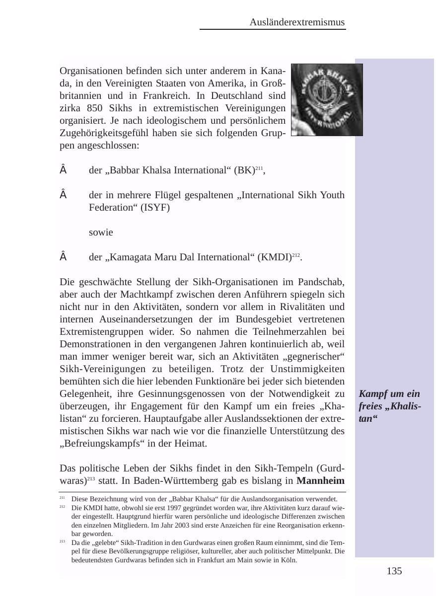 Seite 136 des Verfassungsschutzbericht 2003 Baden-Württemberg