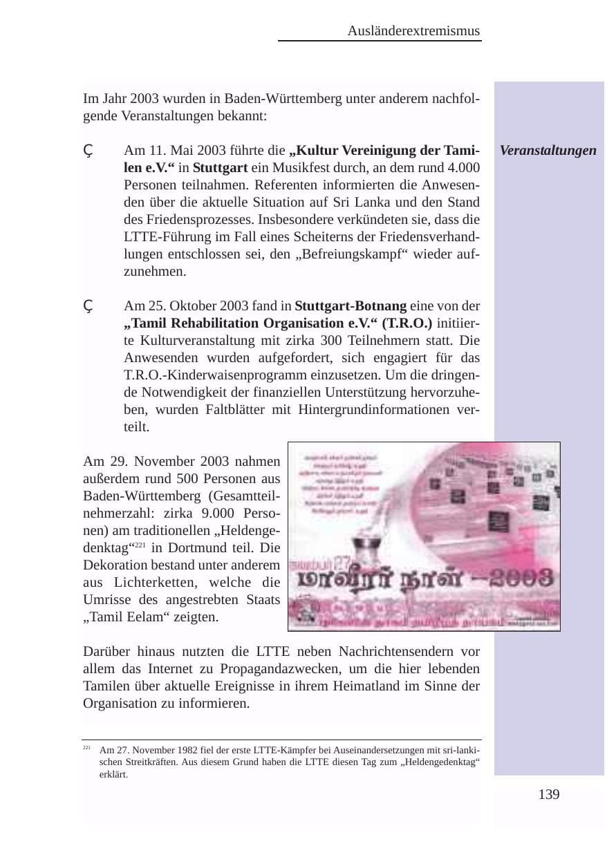Seite 140 des Verfassungsschutzbericht 2003 Baden-Württemberg