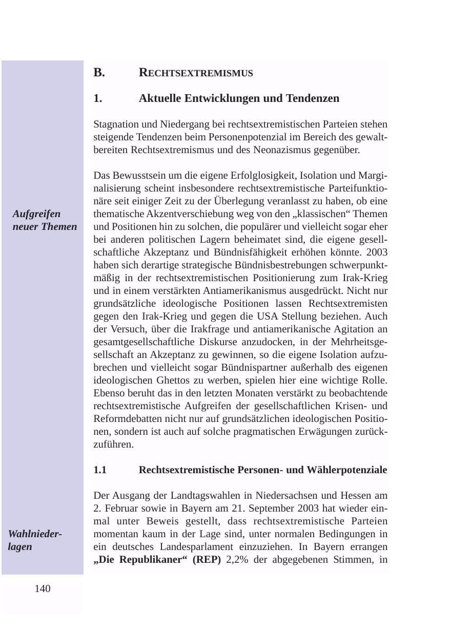 Seite 141 des Verfassungsschutzbericht 2003 Baden-Württemberg