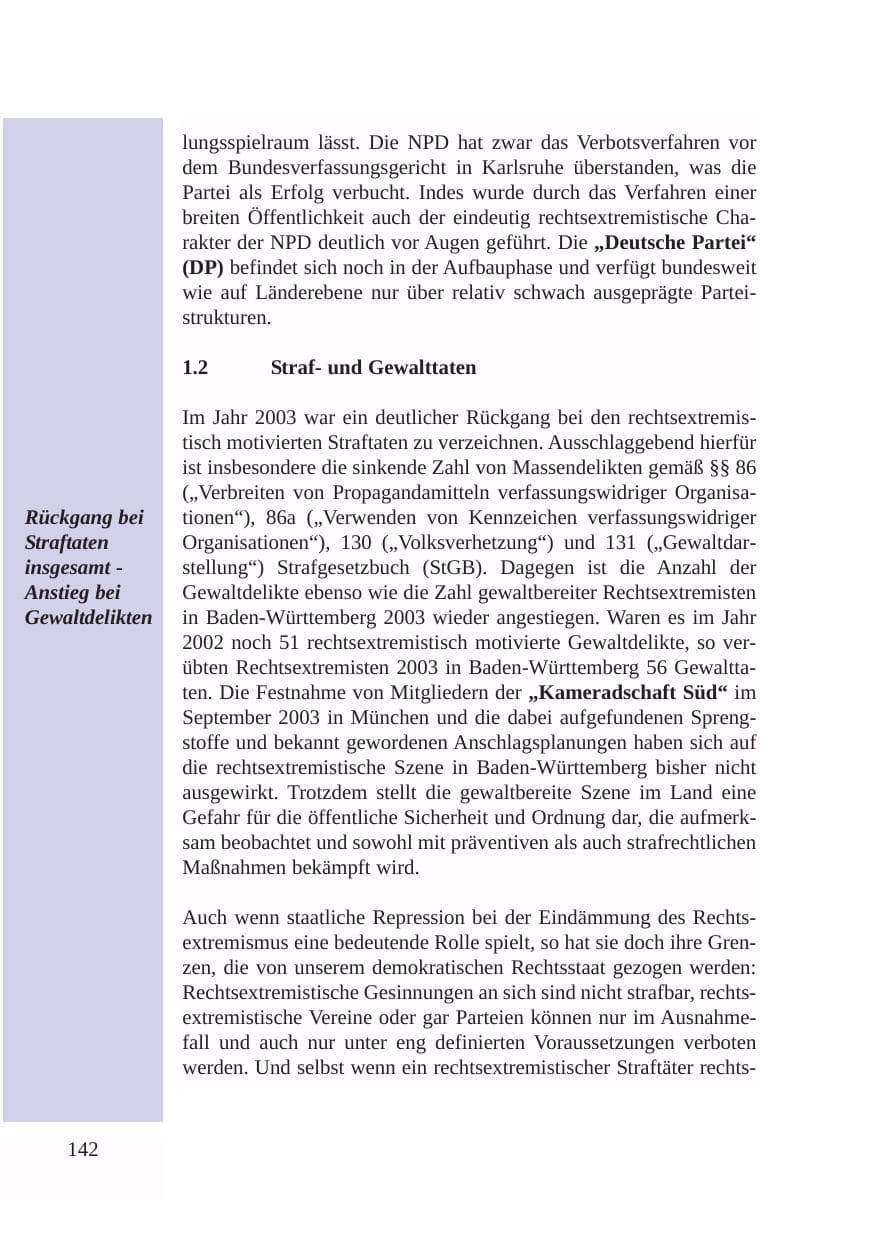 Seite 143 des Verfassungsschutzbericht 2003 Baden-Württemberg