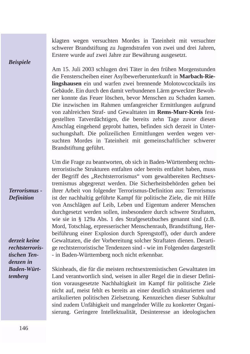 Seite 147 des Verfassungsschutzbericht 2003 Baden-Württemberg