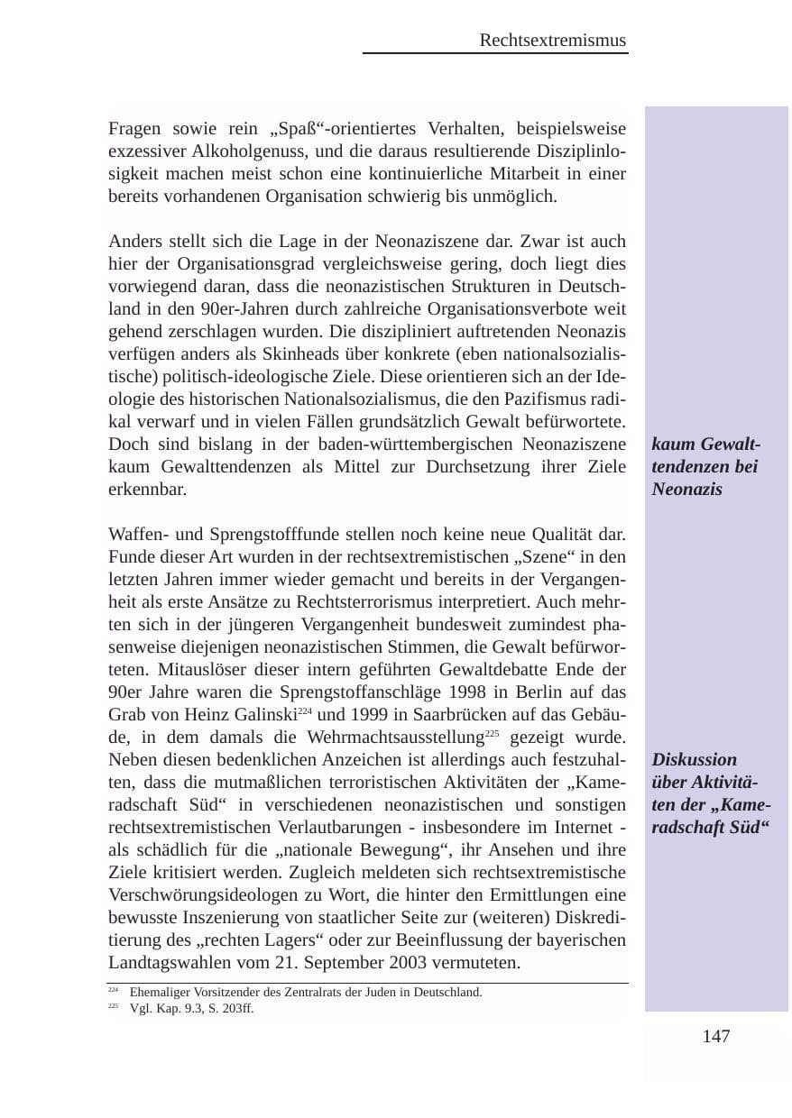Seite 148 des Verfassungsschutzbericht 2003 Baden-Württemberg