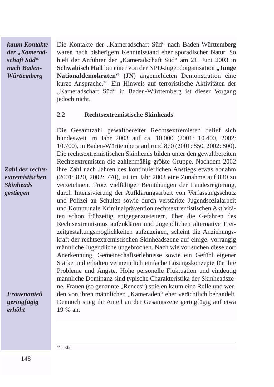 Seite 149 des Verfassungsschutzbericht 2003 Baden-Württemberg