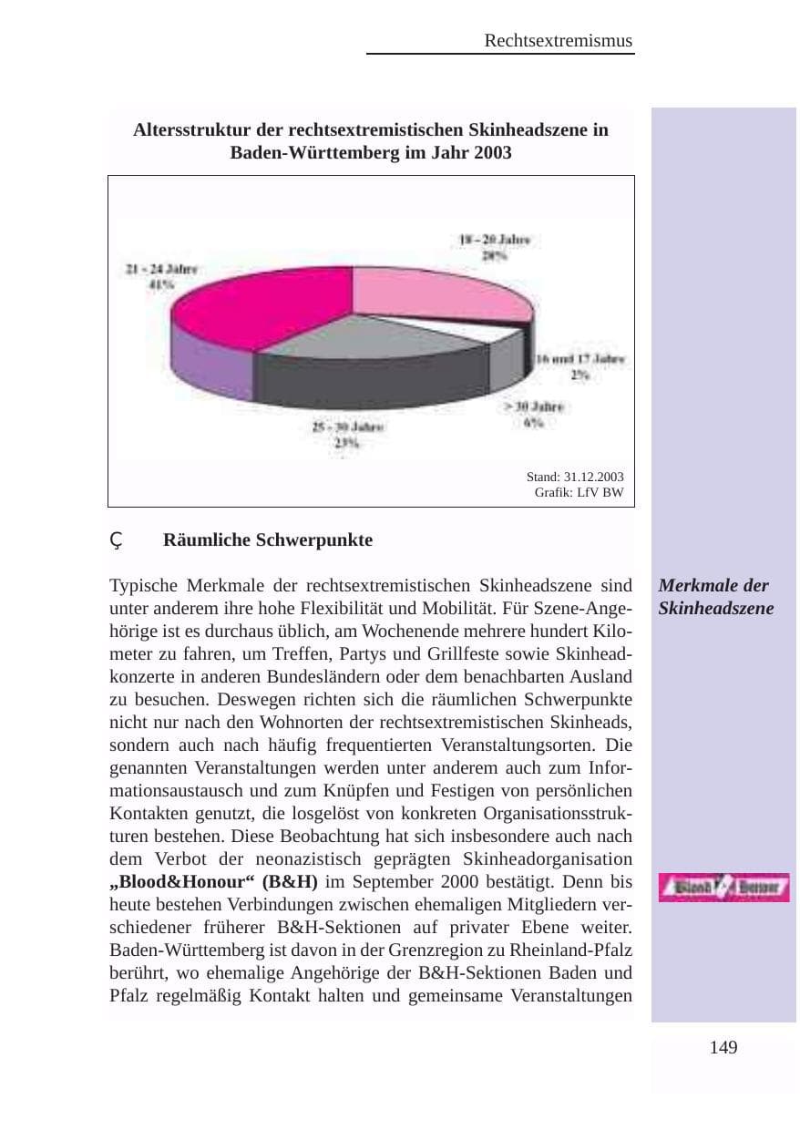 Seite 150 des Verfassungsschutzbericht 2003 Baden-Württemberg