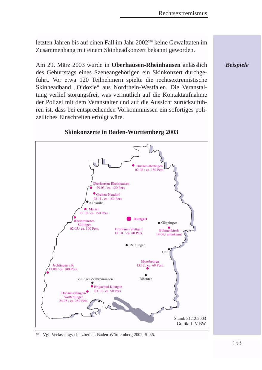 Seite 154 des Verfassungsschutzbericht 2003 Baden-Württemberg