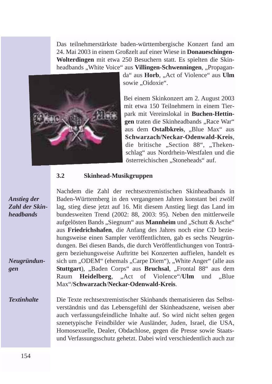 Seite 155 des Verfassungsschutzbericht 2003 Baden-Württemberg