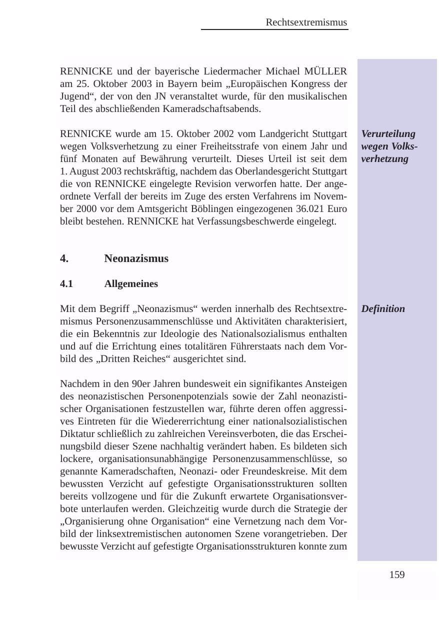 Seite 160 des Verfassungsschutzbericht 2003 Baden-Württemberg
