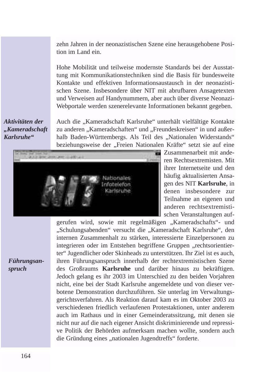 Seite 165 des Verfassungsschutzbericht 2003 Baden-Württemberg