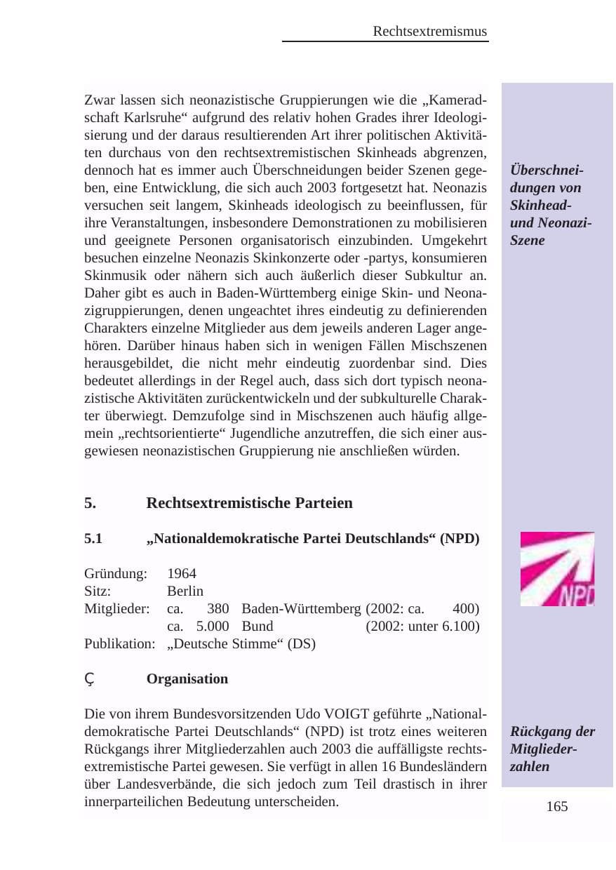 Seite 166 des Verfassungsschutzbericht 2003 Baden-Württemberg